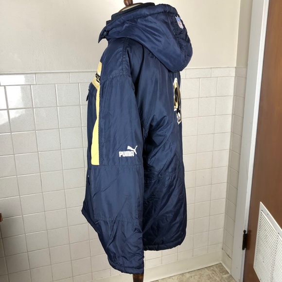 Puma NFL Rams Quilted Puffer Coat St. Louis Los Angeles Blue Gold Medium - Picture 10 of 13